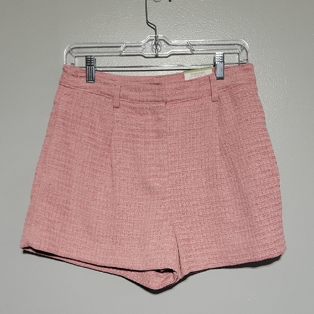 Ryegrass Pink Textured High-rise Lined Womens Shorts Sz 4 Metallic Tread Detail